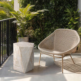 Pentagon Travertine Stone Finish MGO Side Accent Table,size 16"x16"x18.6" perfect for both indoor and outdoor use.